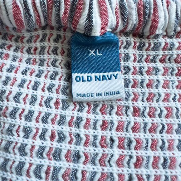 Old Navy Midi Dress Size XL Red White Blue Striped Ruffle Smocked Patriotic Maxi - Picture 7 of 9